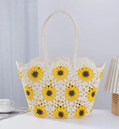Handmade Crochet Flower Tote Bag for Women