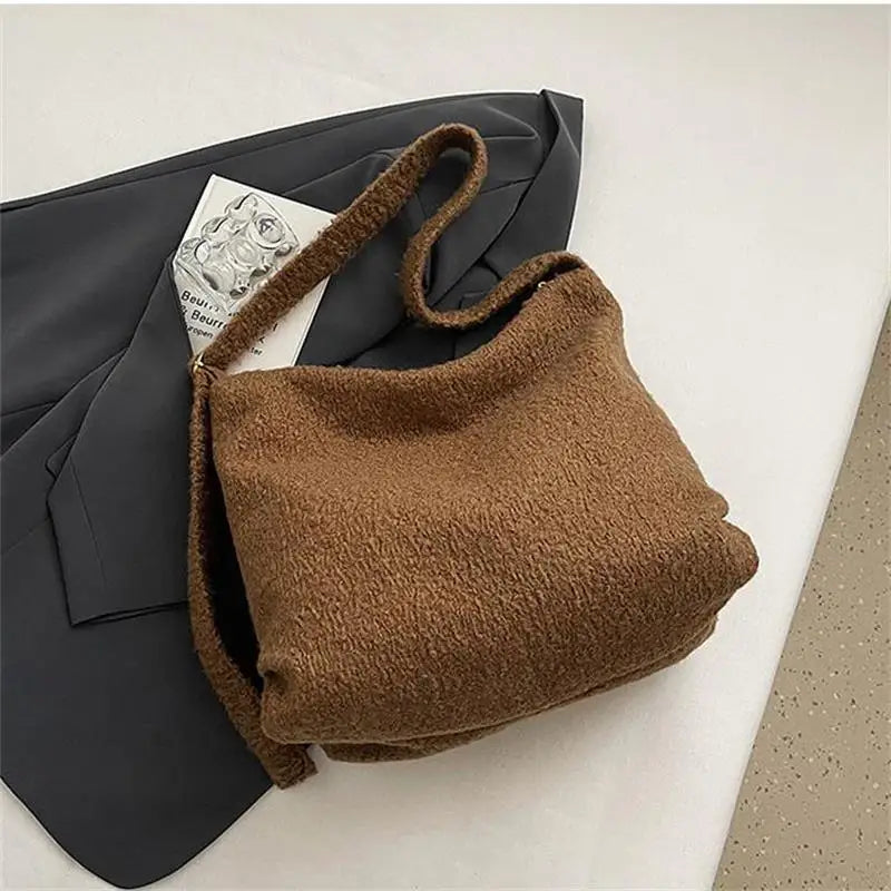Woolen Plush Hobo Tote Bag – Large Capacity Shoulder Bag