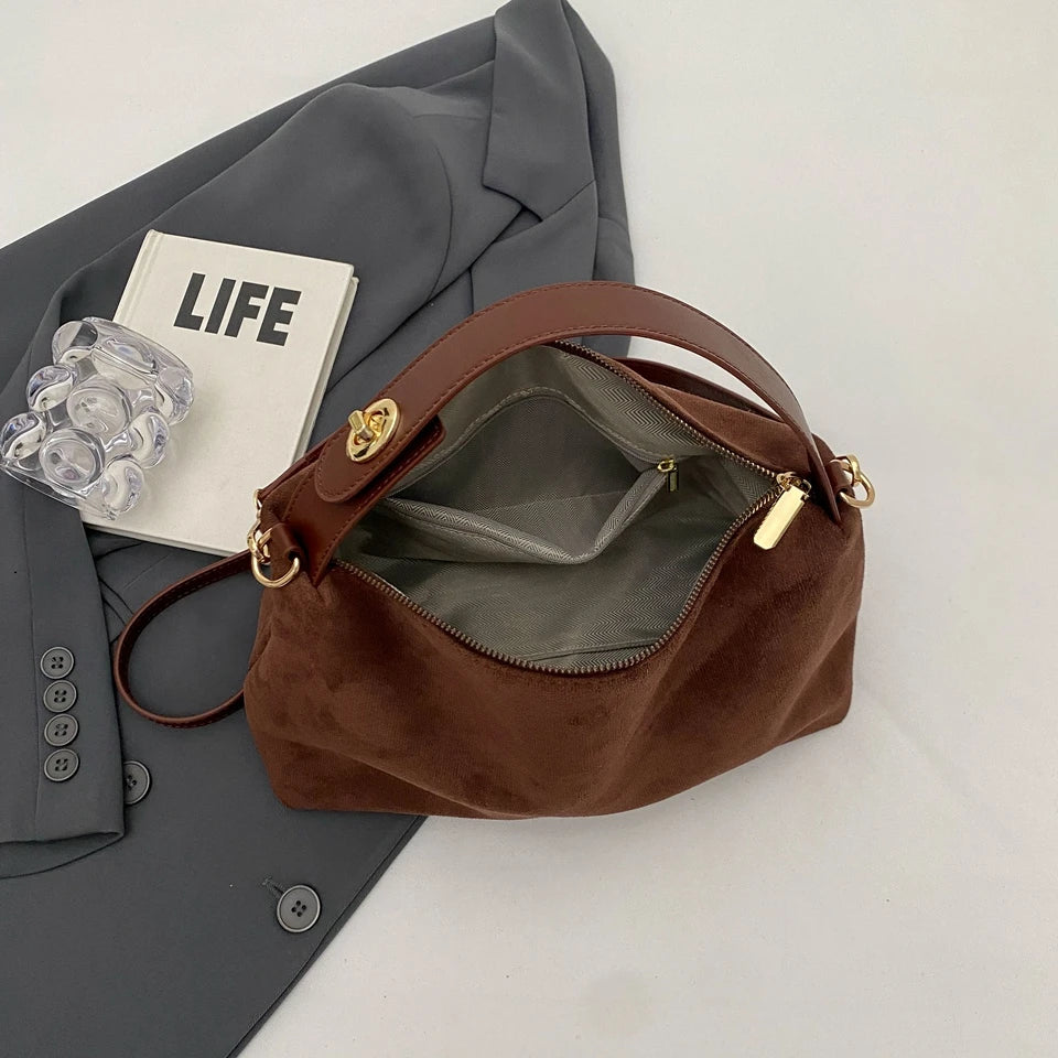 Crossbody Shoulder Bag for Women – Textured Suede Small Tote