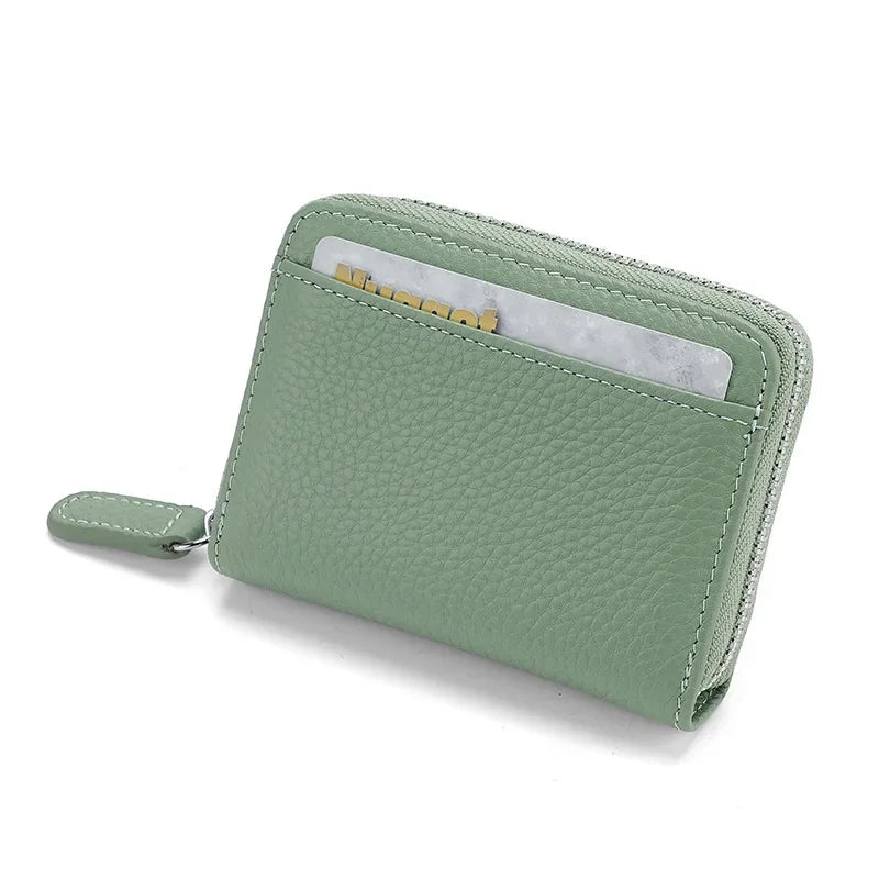 RFID Blocking Genuine Leather Card Holder Wallet with Zipper
