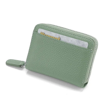 RFID Blocking Genuine Leather Card Holder Wallet with Zipper