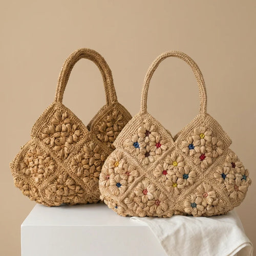 Straw Woven Tote Bag – 3D Floral Large Capacity Summer Handbag