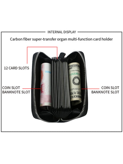 RFID Blocking Carbon Fiber Zipper Card Wallet – Accordion Organizer