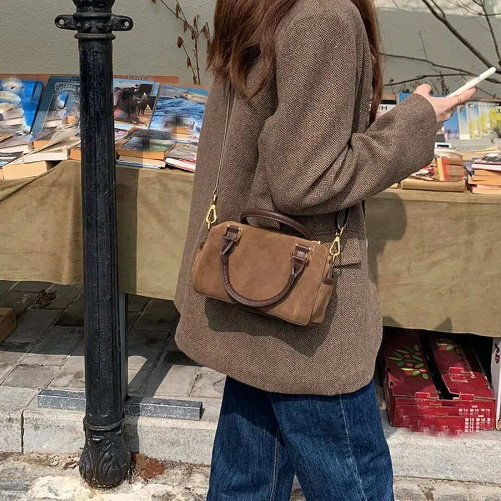 Faux Suede Crossbody Bag - Women's Small Shoulder Bag