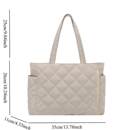 Women Autumn Winter Simple Large Capacity Tote Bag Quilted Crossbody Shoulder Lightweight Casual