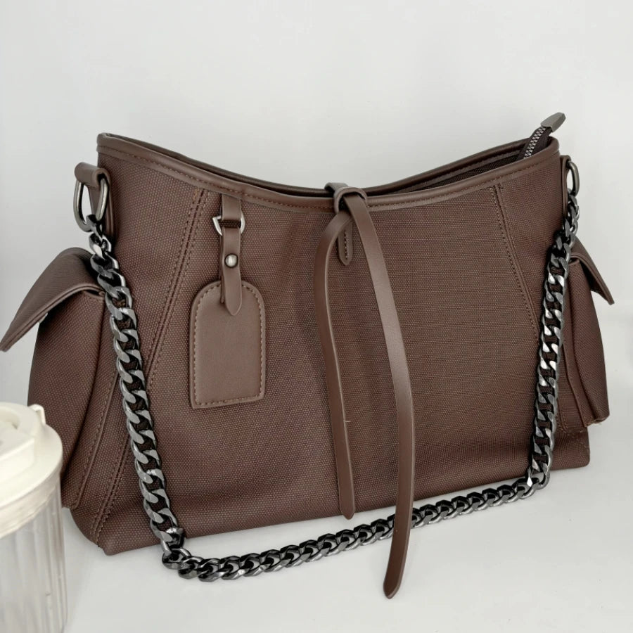Moods Branded Shoulder Tote Bags Women Soft Pu Leather Large Capacity Commute Shopper Crossbody Bag