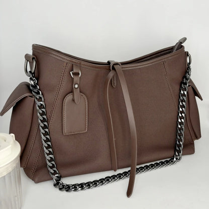 Moods Branded Shoulder Tote Bags Women Soft Pu Leather Large Capacity Commute Shopper Crossbody Bag