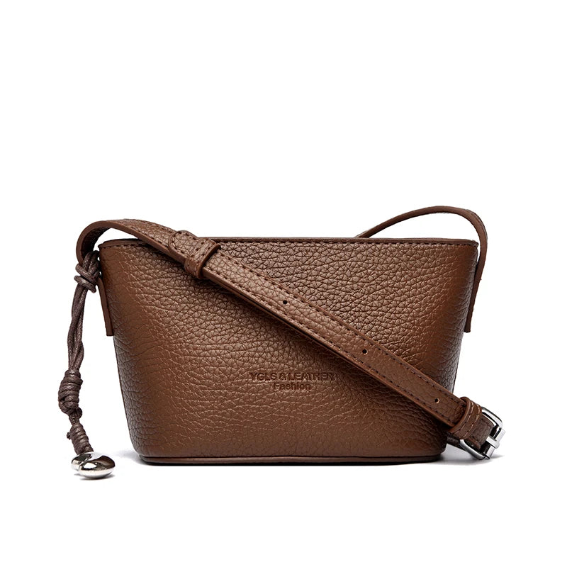 Women's Small PU Leather Crossbody Bucket Bag with Adjustable Strap