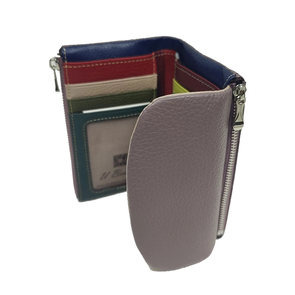 Genuine Leather Women's Short Wallet with Rainbow Interior
