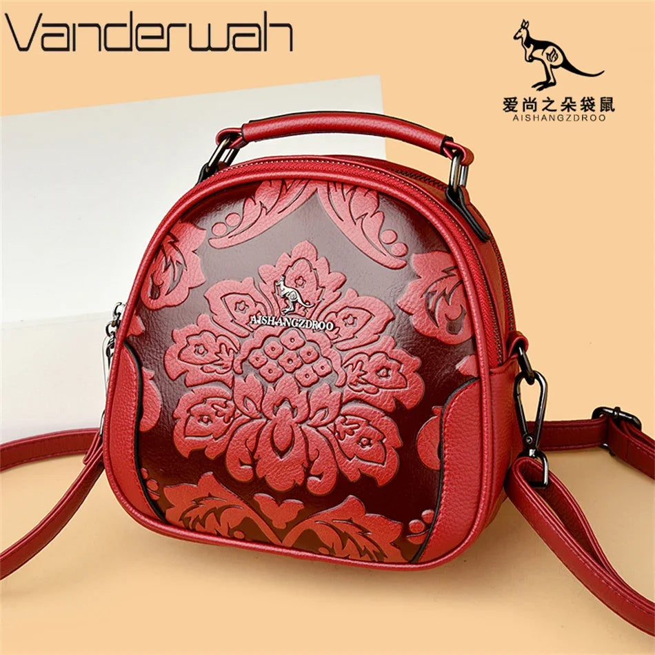 Floral Print Leather Crossbody Bag for Women