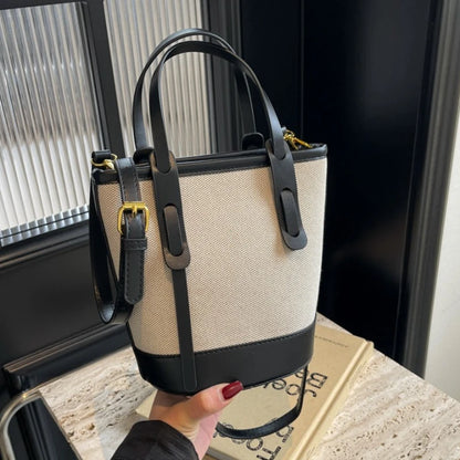 Versatile Pu Canvas Bucket Shoulder Crossbody Bags Simple Casual Sense Luxury Retro Handbags Women