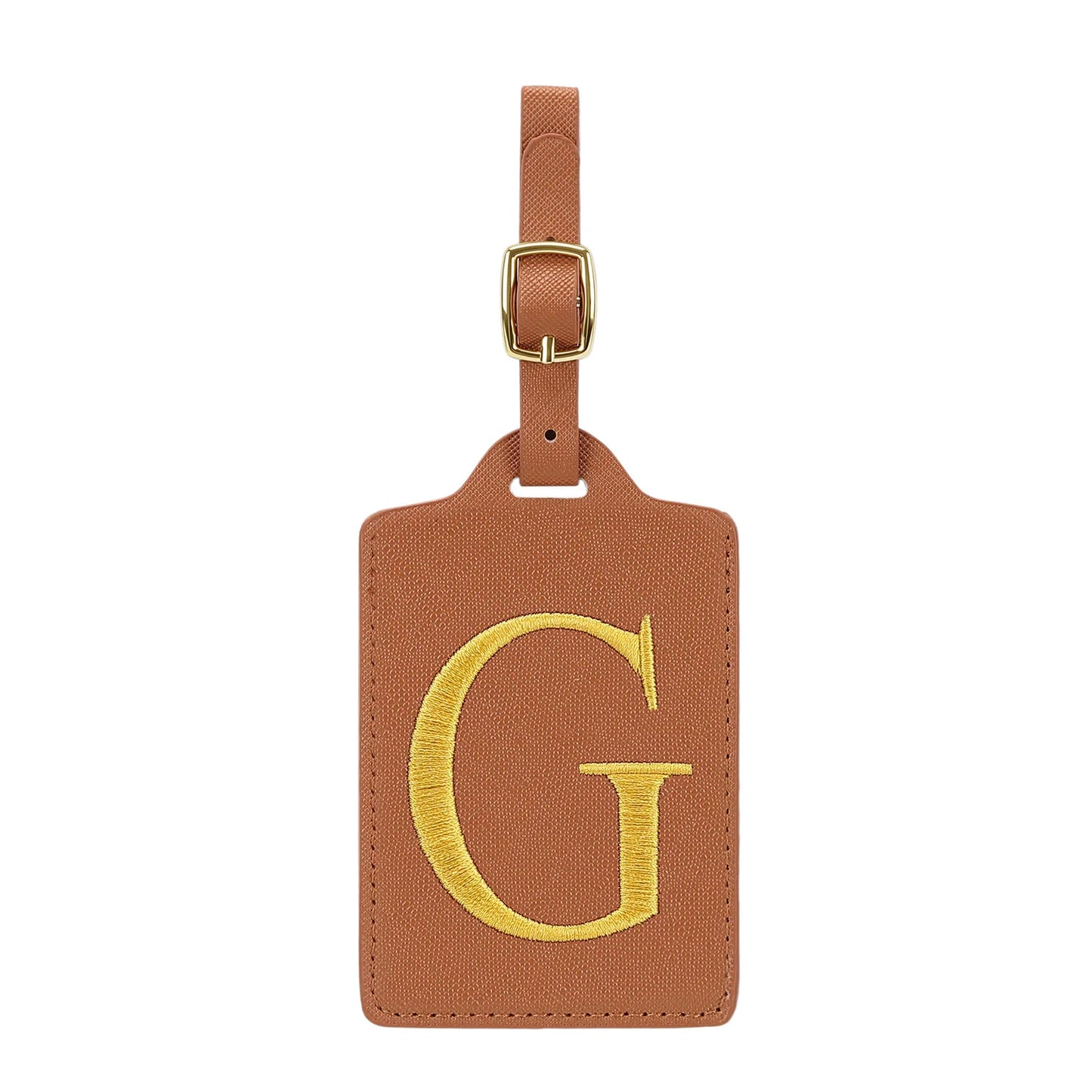 Personalized Initial Luggage Tag – Brown PU Leather Monogram Suitcase Label