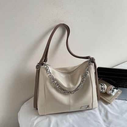 Moods Autumn Latest Backpacks Women Soft Pu Leather Pure Color Chain Shoulder Tote Bags Large