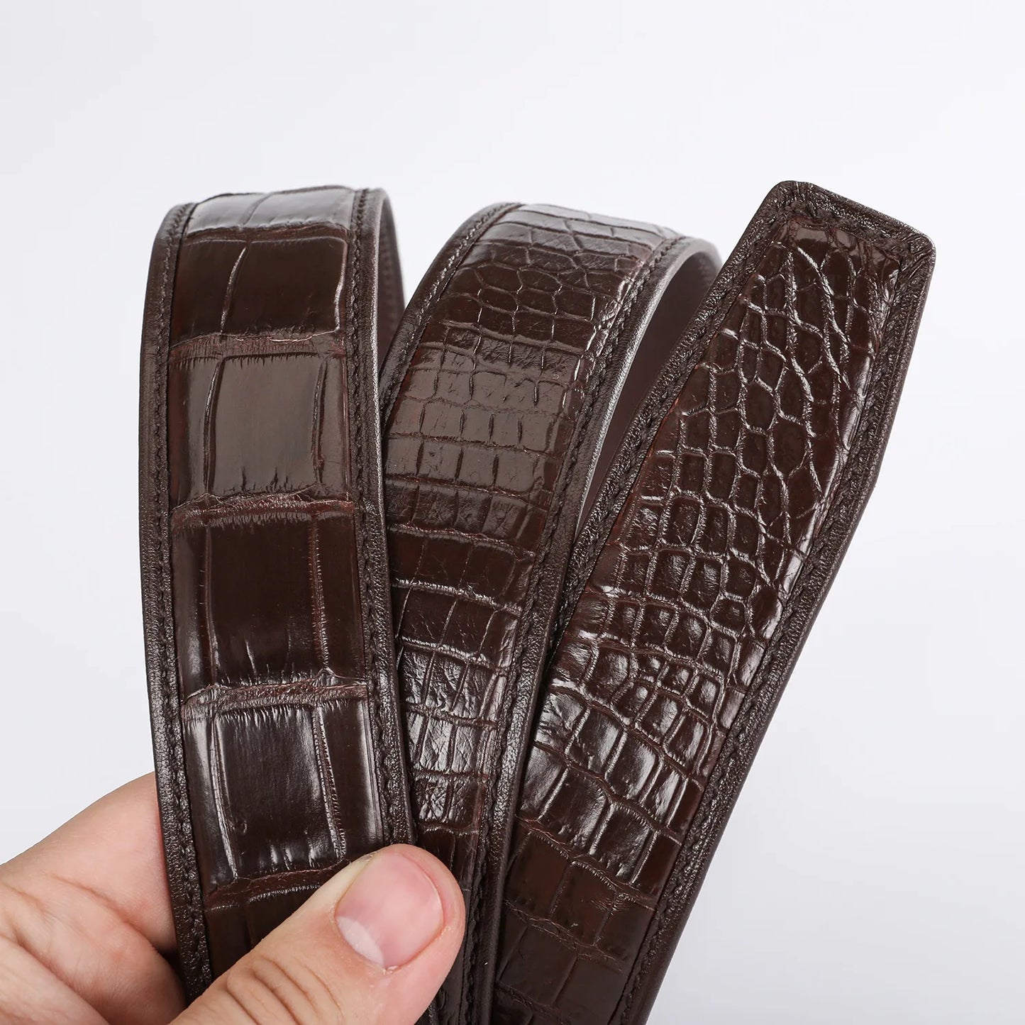 Crocodile Embossed Leather Ratchet Belt for Men – Automatic Slide Buckle