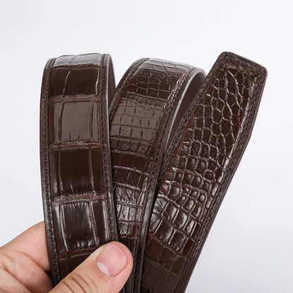 Crocodile Embossed Leather Ratchet Belt for Men – Automatic Slide Buckle