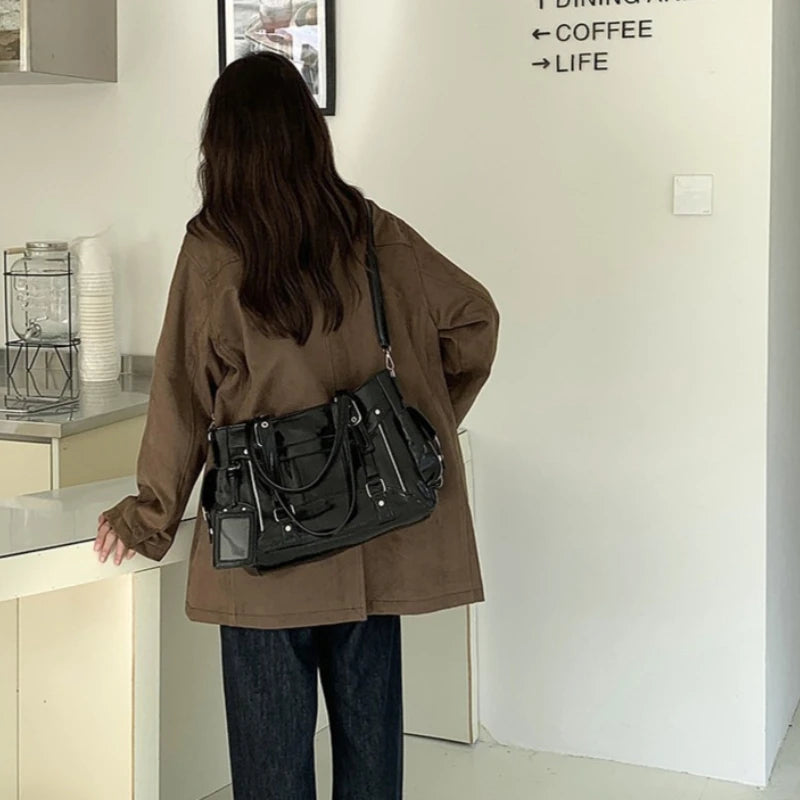 Y2K Large Tote Bag for Women – PU Leather Harajuku Shoulder Handbag