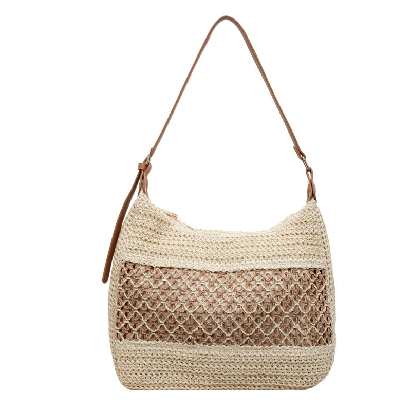Women's Handmade Straw Beach Bag – Large Hollow Mesh Shoulder Bag