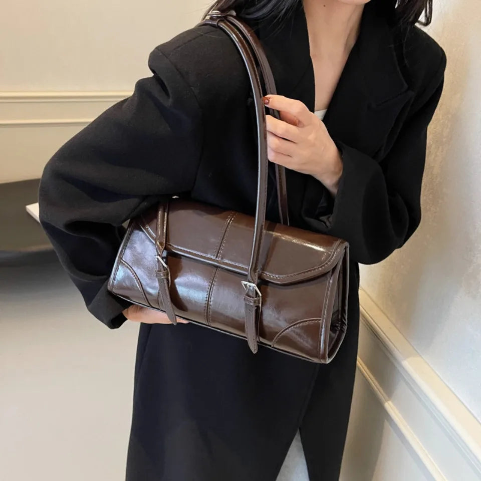 Oil Wax Leather Shoulder Bag – Women's Elegant Underarm Purse