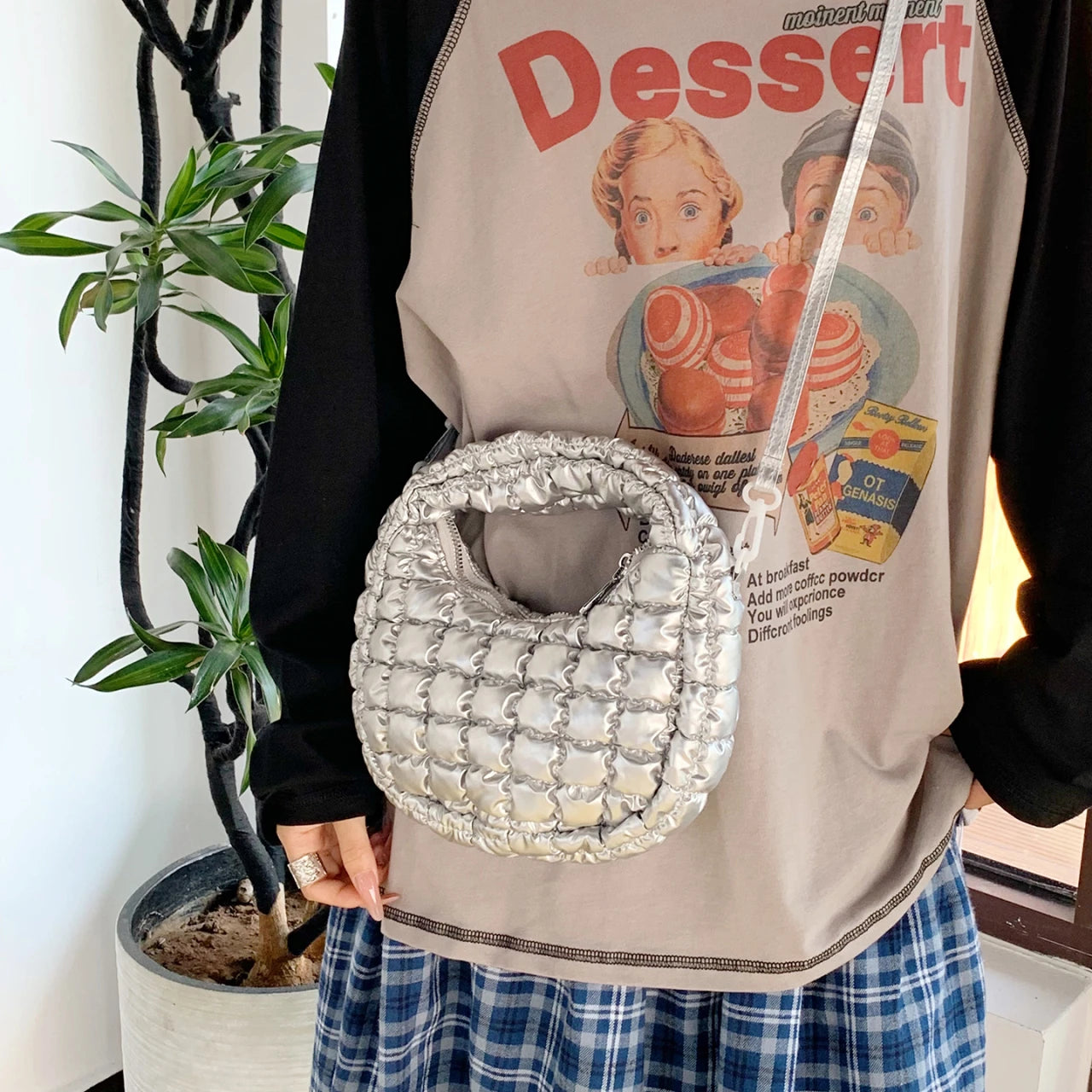 Quilted Puffer Shoulder Bag for Women – Lightweight Crossbody Handbag
