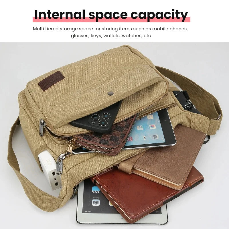 Men's Canvas Shoulder Bag – Casual Crossbody Messenger