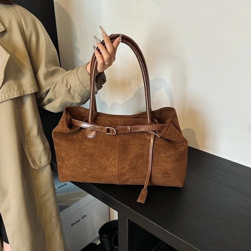 Fashionable Retro Suede Bag Popular European American Large-Capacity Autumn Winter Tote Bag Simple
