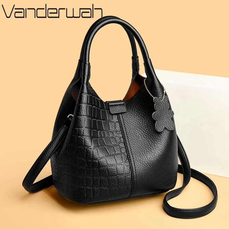 Crocodile-Embossed PU Leather Bucket Bag – Women's Hobo Tote & Crossbody