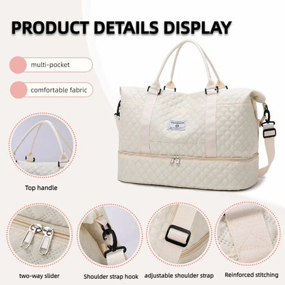 Large Quilted Travel Duffel Bag Women's Gym Weekender