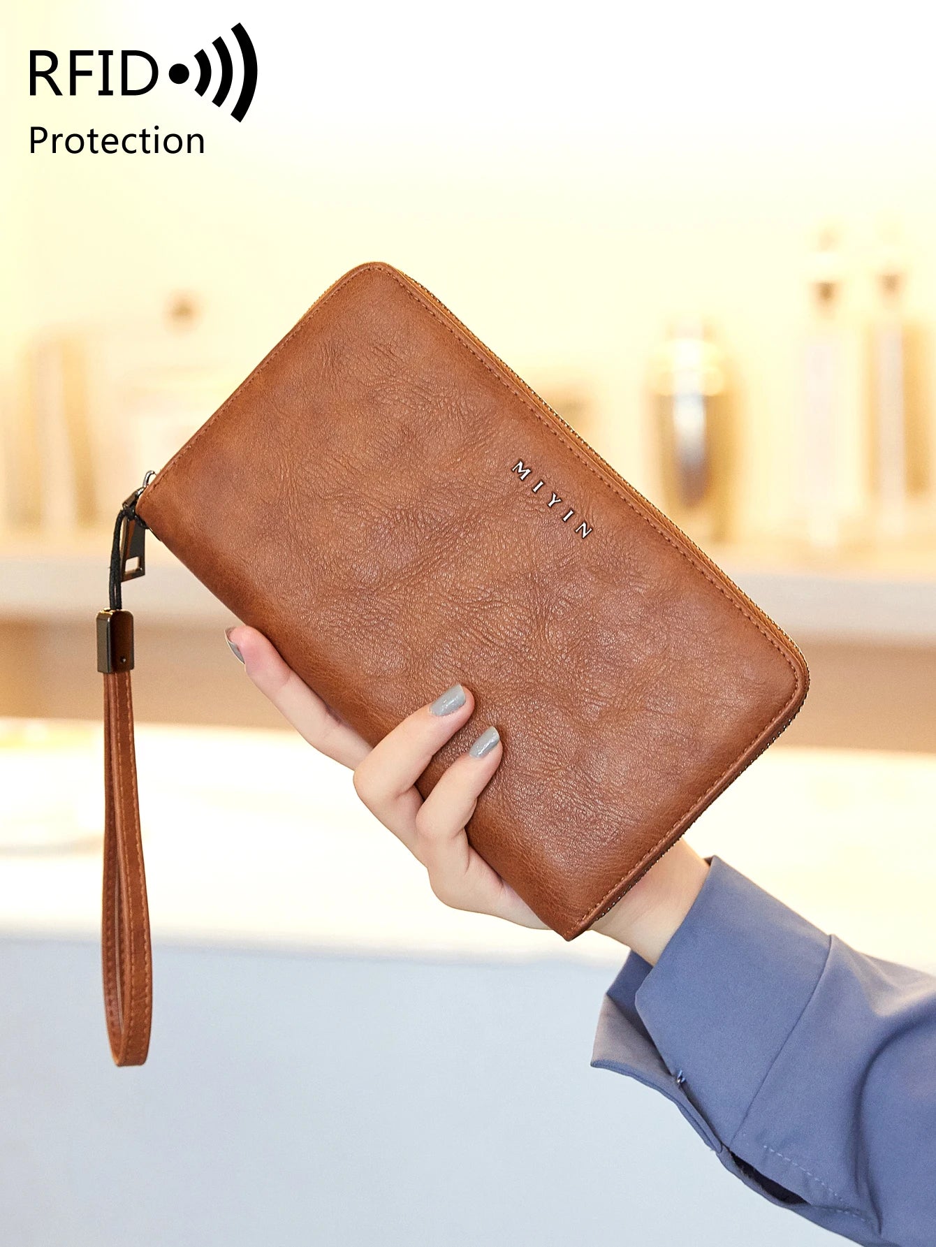 RFID Blocking Women's Long Clutch Wallet – Zip Wristlet Purse
