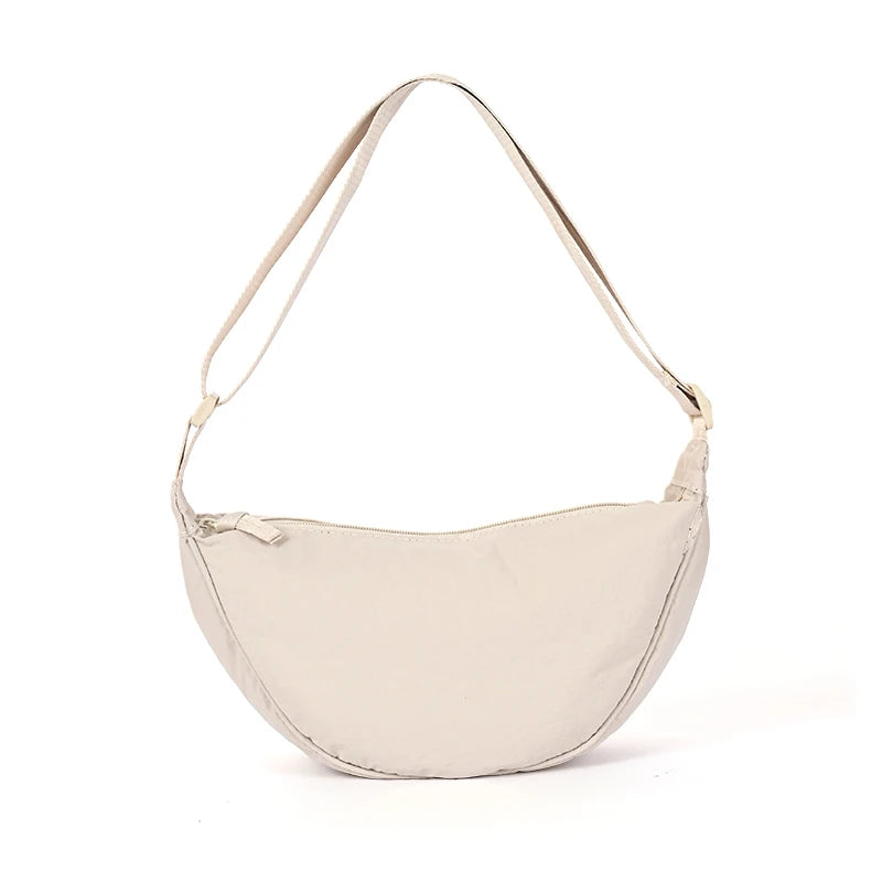 Nylon Crescent Shoulder Bag for Women – Casual Dumpling Crossbody