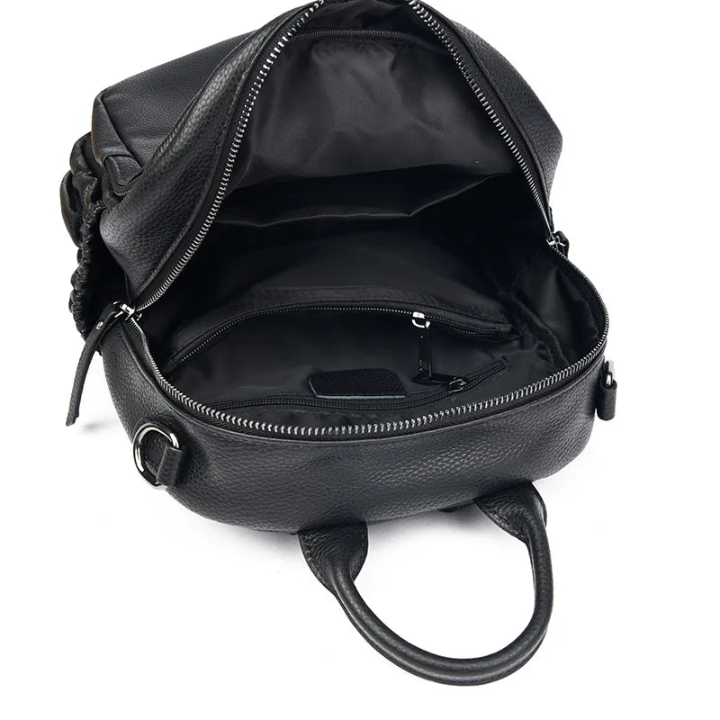 Genuine Leather Women Backpack – Triple-Zip Luxury