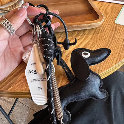 Dachshund Leather Keychain with Braided Rope & Hotel Tag