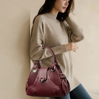Leather Tote Handbag for Women – Designer Two-Layer Shoulder Bag