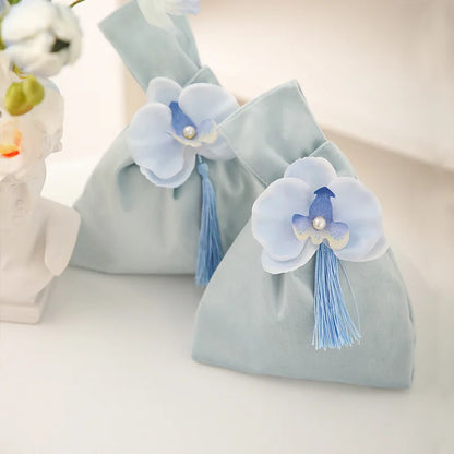 Velvet Flower Tassel Wrist Bag Chinese Style Jewelry Pouch