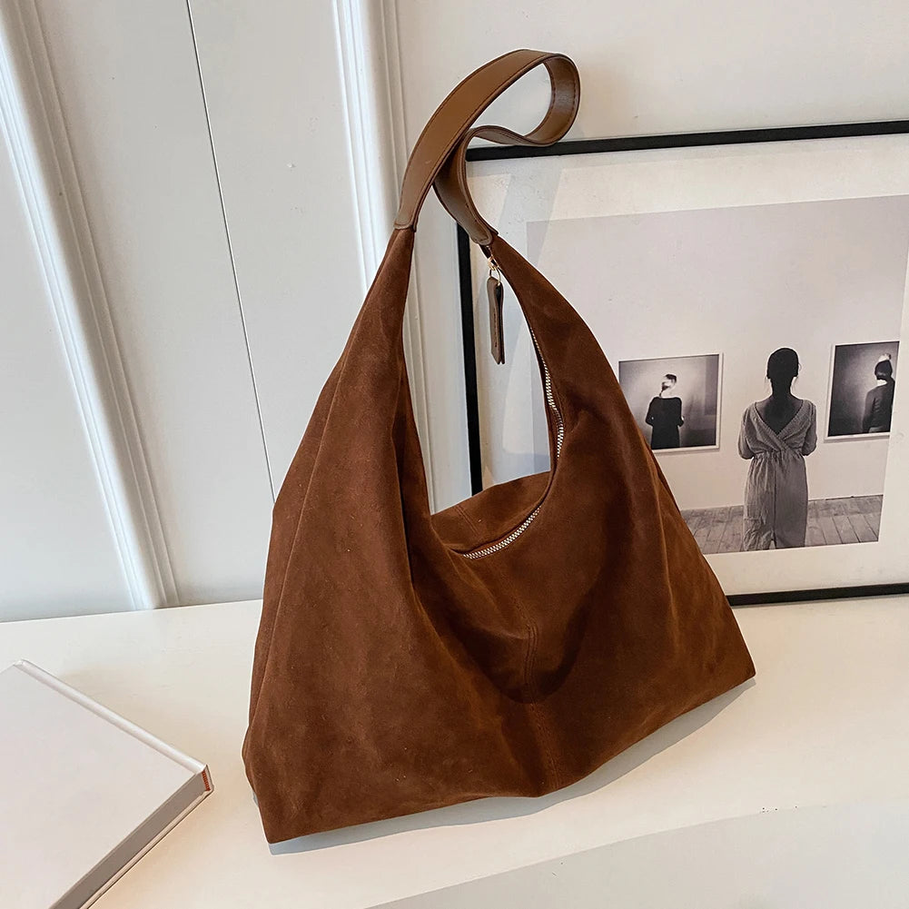Women's Suede Hobo Shoulder Bag – Large Capacity Slouchy Handbag