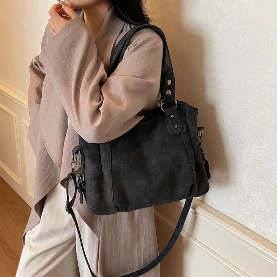 Large Faux Suede Shoulder Bag for Women – Vintage Hobo Handbag