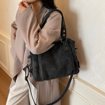 Large Faux Suede Shoulder Bag for Women – Vintage Hobo Handbag