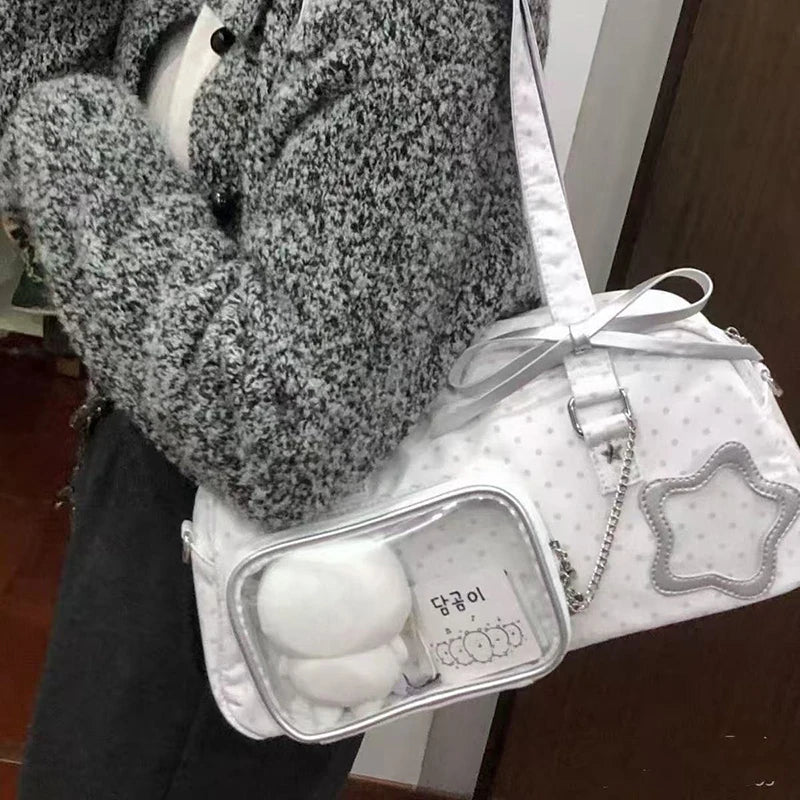 Kawaii Polka Dot Ita Bag – Y2K Clear Pocket Crossbody