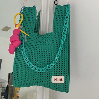 Beach Handbag Girls Summer Rope Hollow Out Hand Woven Shoulder Crossbody Totes Bag Women Knitting