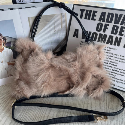 Luxury Europe America Women Real Fox Fur Bag Messenger Chain Shoulder Ladies Tote Handbag Crossbody