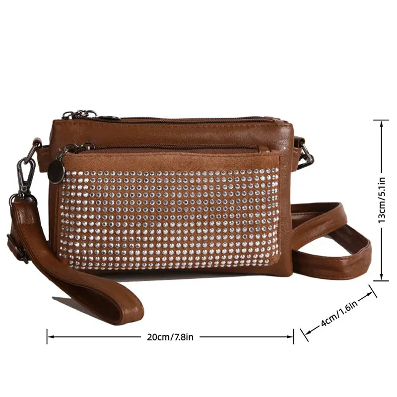 Rhinestone Rivet Clutch Bag for Women – Wristlet Crossbody