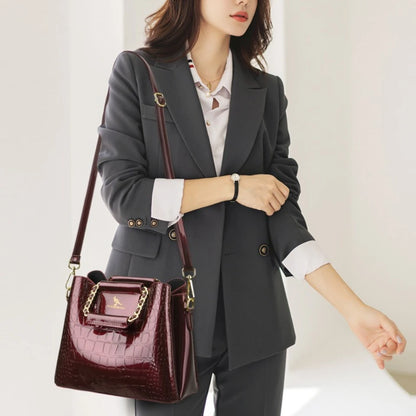 Luxury PU Leather Handbag for Women – 3-Layer Tote, Shoulder & Crossbody Bag