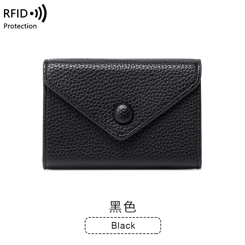 RFID Blocking Mini Wallet – Lychee Leather Envelope Card Holder