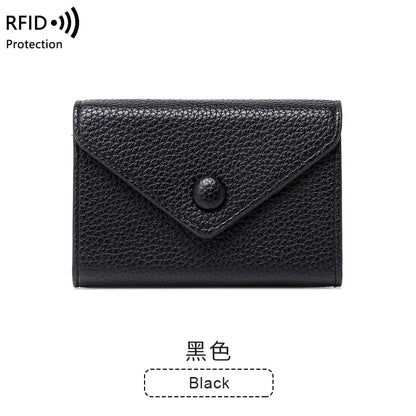 RFID Blocking Mini Wallet – Lychee Leather Envelope Card Holder