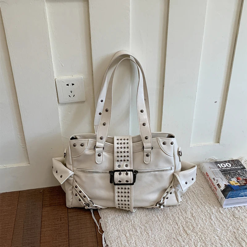 Punk Rivet Shoulder Bag – Y2K Retro Multi-Pocket Underarm Handbag