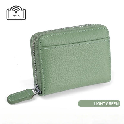 RFID Blocking Genuine Leather Card Holder Wallet with Zipper