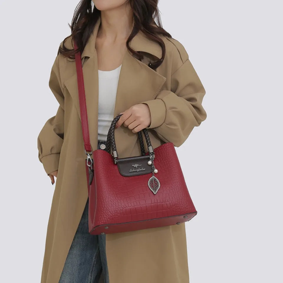 Luxury Leather Handbag for Women – Woven Handle Crossbody