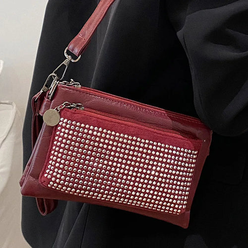 Rhinestone Rivet Clutch Bag for Women – Wristlet Crossbody