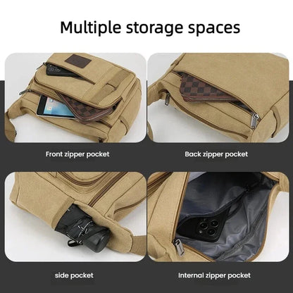 Men's Canvas Crossbody Bag – Multi-Pocket Travel Messenger