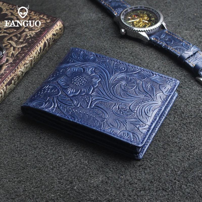 Handmade Floral Embossed Leather Wallet with Card & Coin Slots