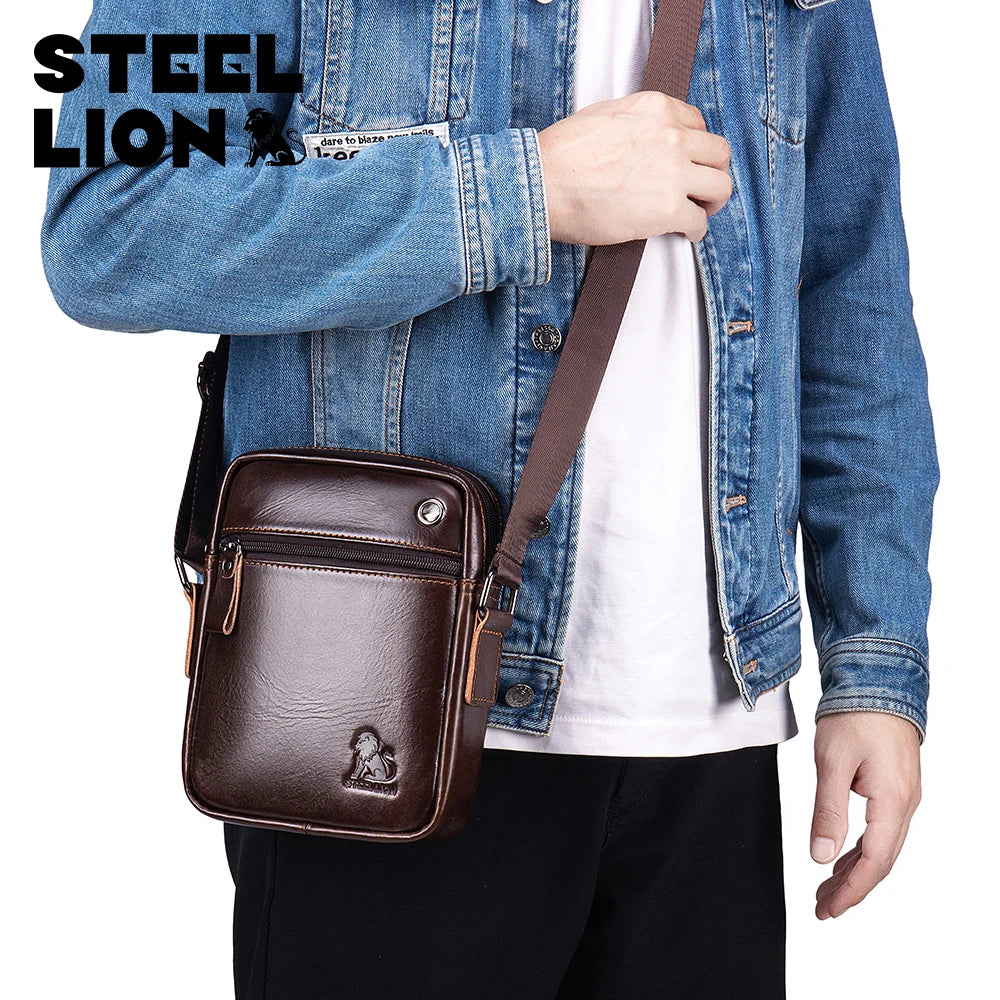 Steel Lion Men's Genuine Leather Crossbody Bag